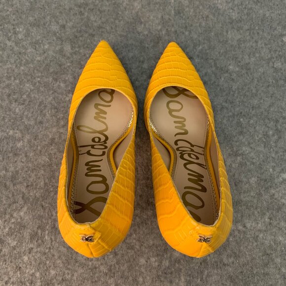 Sam Edelman Hazel Women’s Leather Dijon Yellow Heel Pointed Toe Pump Shoes - Picture 8 of 11